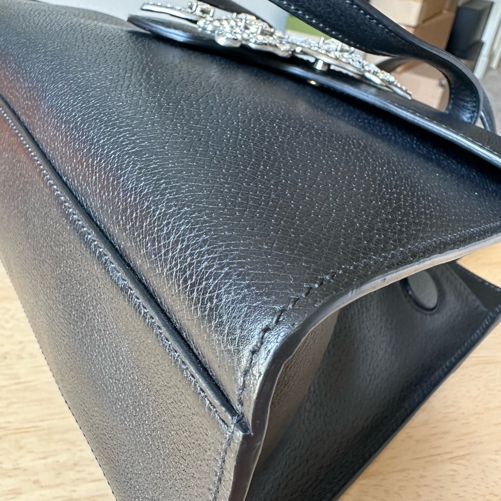 Gucci Black Leather Satchel with Crystal Butterfly - Picture 11 of 15